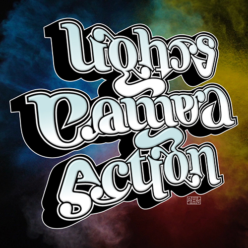 Lights Camera Action ambigram